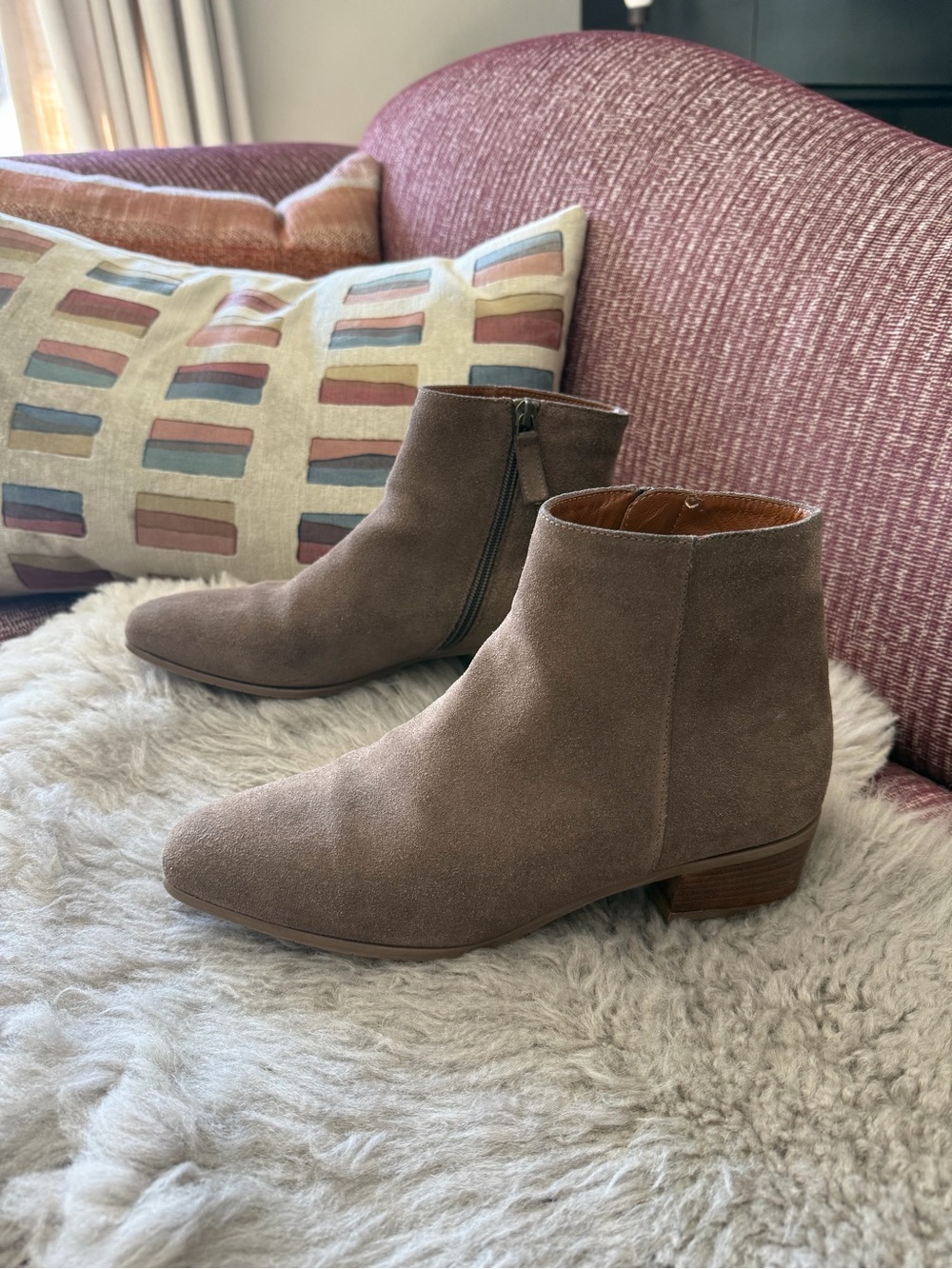 Aquatalia Taupe Suede Beatle Boots with Side Zip